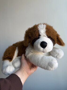 Vintage St Bernard Dog Plushie Stuffed Animal Toy Soft